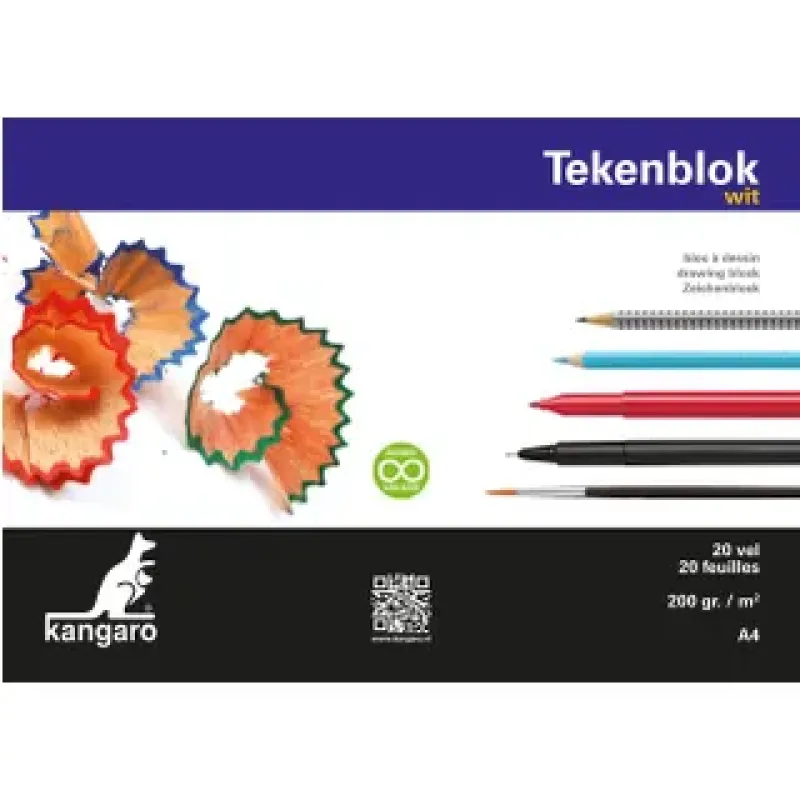 Kangaro Tekenblok 210x297mm 200 grams 20 vel, wit ( K-5551)