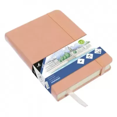 Kangaro Schetsboek A6 oud roze PU hardcover 80 blad 140 grams roomwit papier met elastiek en lint (K-861212)
