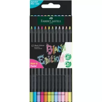 Faber-Castell Kleurpotlood Black Edition 12 stuks neon+pastel in karton etui (FC-116410)