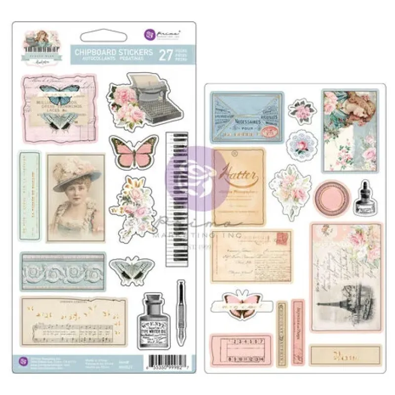 Prima Marketing French Blue Chipboard Stickers (27pcs) (999827)