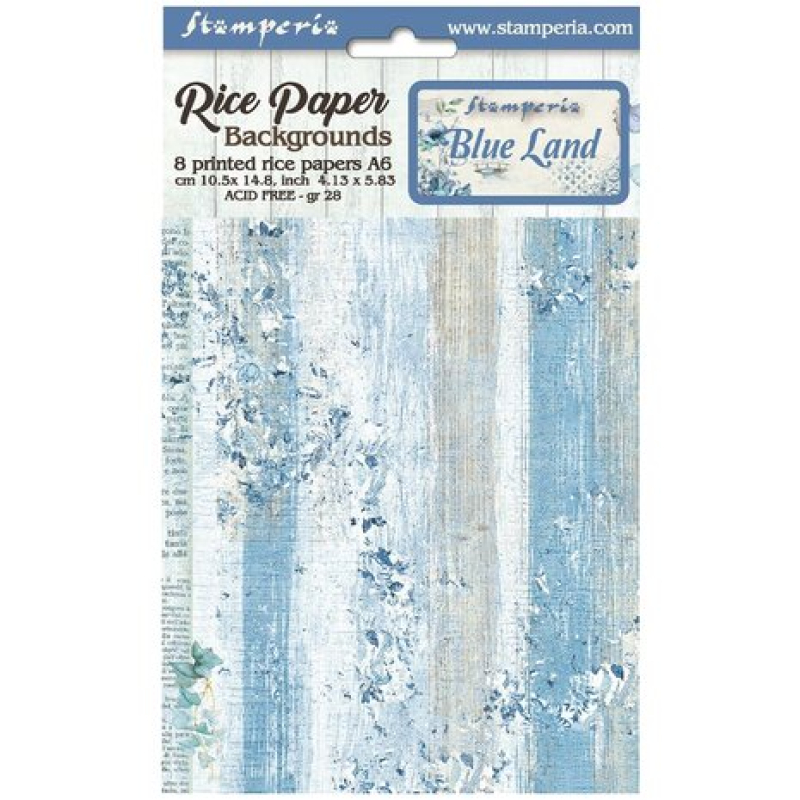 Stamperia Blue Land A6 Rice Paper Backgrounds (8pcs) (DFSAK6007)