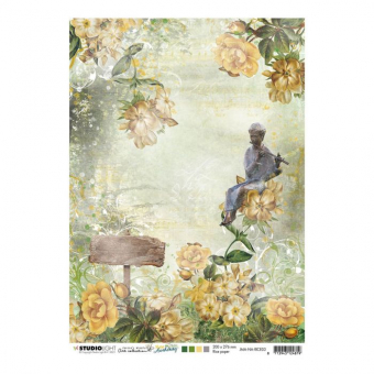 Studio Light • New awakening rijstpapier Figuur met fluit, bloemen, bord nr.03 (JMA-NA-RICE03)