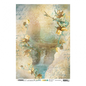 Studio Light • New awakening rijstpapier Waterval, stenen, bloemen nr.10 (JMA-NA-RICE10)