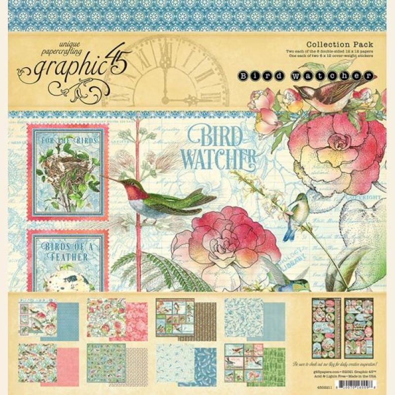 Graphic 45 Bird Watcher 12x12 Inch Collection Pack (4502211)