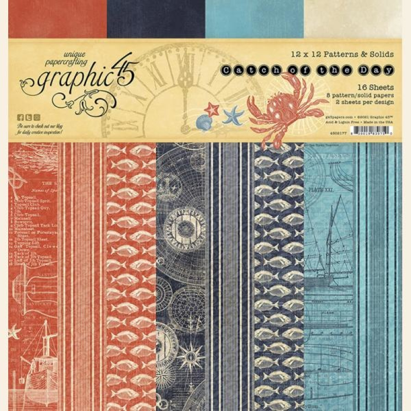 Graphic 45 Catch of the Day 12x12 Inch Patterns & Solids Paper Pad (4502177) End of life