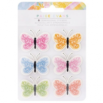 American Crafts Paige Evans Garden Shoppe Dimensional Stickers Butterflies (6pcs) (34013802)