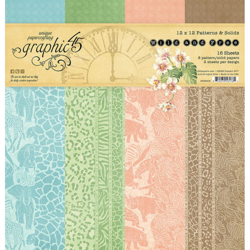 Graphic 45 Wild & Free 12x12 Inch Patterns & Solids Pack (4502406)