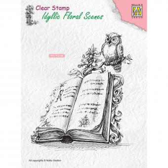 Nellie Snellen • Idyllic Floral Scenes Clear Stempel Scene with Book and Owl 100x112,5mm (IFS013)