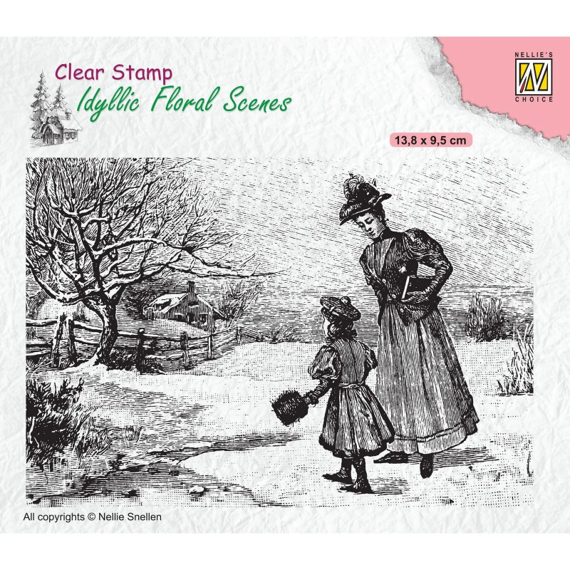 Nellie Snellen • Idyllic Floral Scenes Clear Stempel Vintage Wintery Scene (138x95mm) (IFS024)