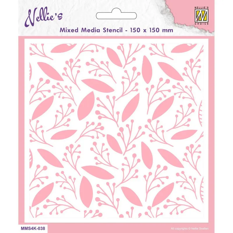 Nellie Snellen • Stencil A6 Size Christmas Backgrounds Leaves & Berries (MMS4K-038)