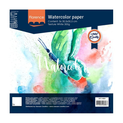 Florence • Aquarelpapier texture 30,5x30,5cm 300g White 5pcs (2911-4004)
