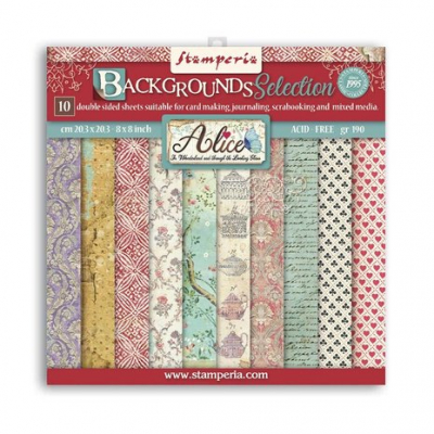 Stamperia Alice Backgrounds 8x8 Inch Paper Pack (SBBS46)