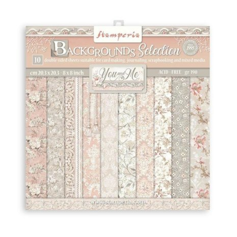 Stamperia Backgrounds Selection You and Me 8x8 Inch Paper Pack (SBBS62)