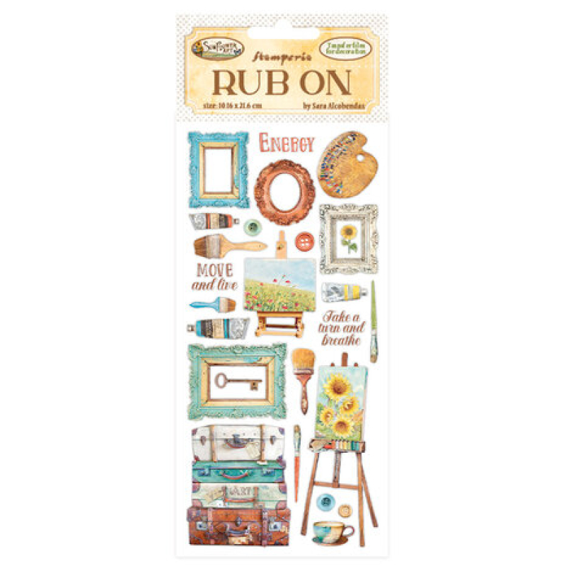 Stamperia Sunflower Art Rub-On 4x8,5 Inch Brushes and Frames (DFLRB31)