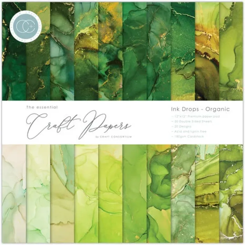 Craft Consortium Essential Craft Papers 12x12 Inch Paper Pad Ink Drops Organic (CCEPAD027)