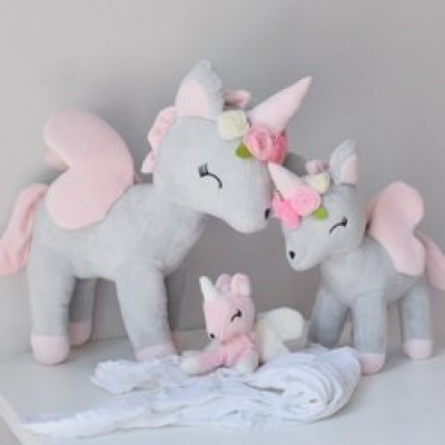 Metoo Plush grey/pink with Flower wreath M size 22cm (MT401)