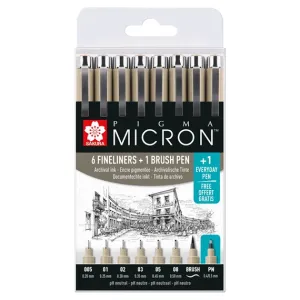 SAKURA Pigma Micron Etui Promotieset met 7 fineliners Zwart + 1 gratis Pigma Micron PN (POXSDK8S)