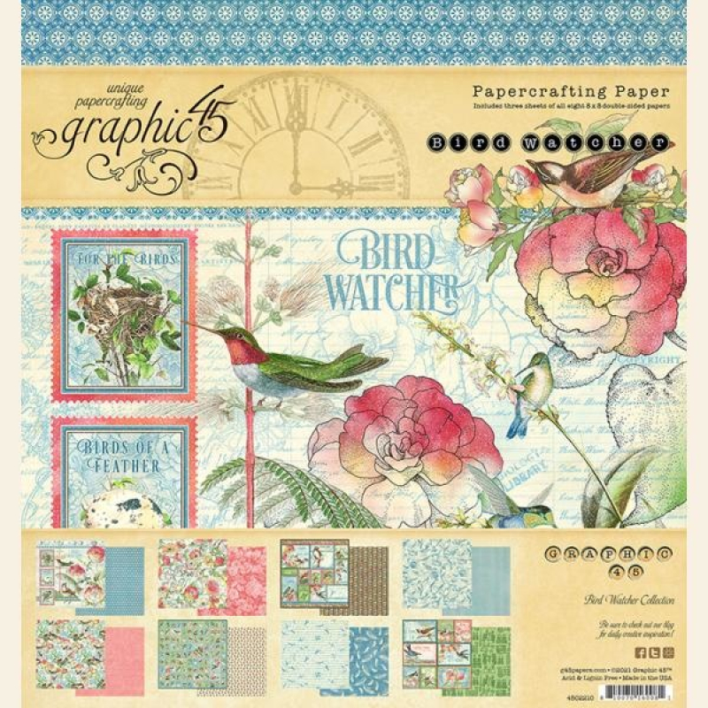 Graphic 45 Bird Watcher 8x8 Inch Paper Pad (4502210)