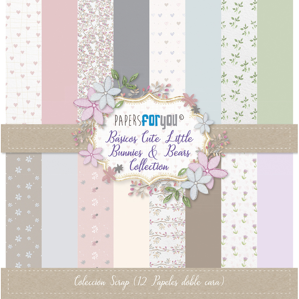 Papers For You Cute Little Bunnies and Bears Basicos Scrap Paper Pack (12pcs) (PFY-1481)