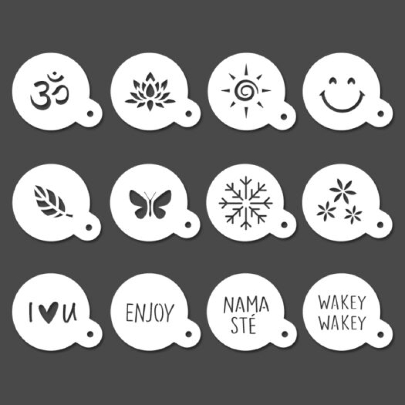 Mylar QBIX Koffie sjablonen set – 12 stuks (CS-12-001)