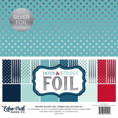 Echo Park Winter Silver Foil Dots & Stripes 12x12 Inch Combo Collection Kit (DSF17077)