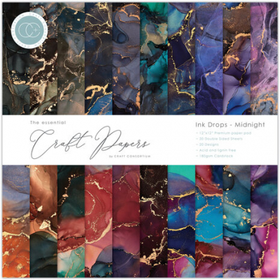 Craft Consortium Essential Craft Papers 12x12 Inch Paper Pad Ink Drops Midnight (CCEPAD029)
