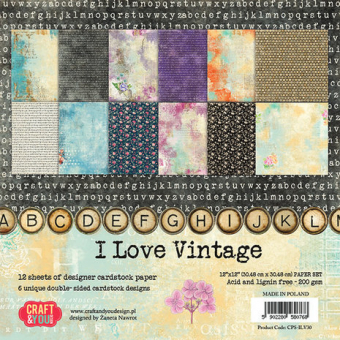 Craft & You Design I Love Vintage 12x12 Inch Paper Set 200gsm (12sheets) (CPB-ILV30) (CYD-CPB-ILV30)