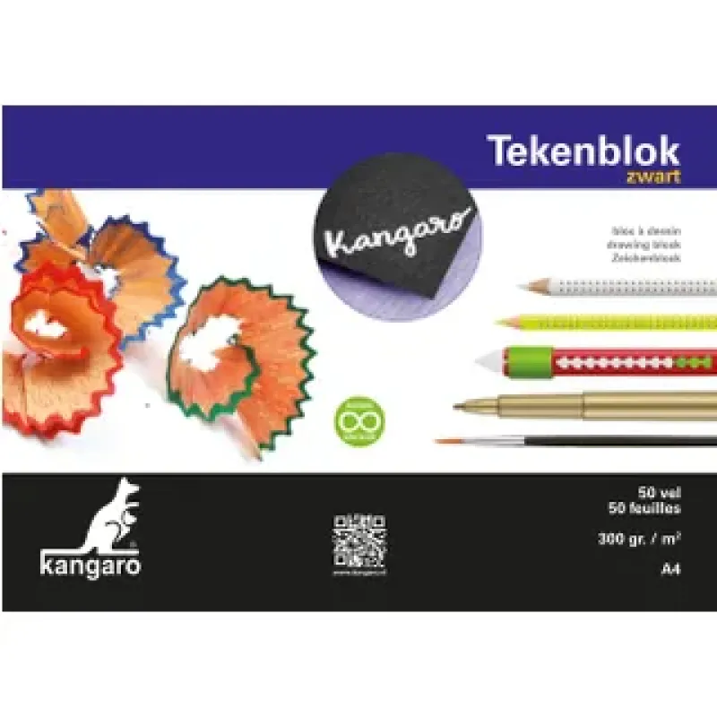 Kangaro Tekenblok A4 300 gram 50 vel zwart ( K-5596)