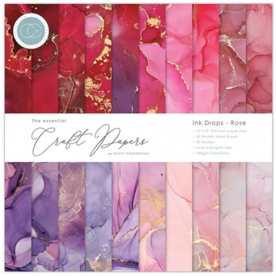Essential Craft Papers 12x12 Inch Paper Pad Ink Drops - Rose (CCEPAD022)