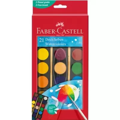 Waterverfdoos Faber-Castell 21 kleuren (diameter 24cm) incl. penseel (FC-125027)