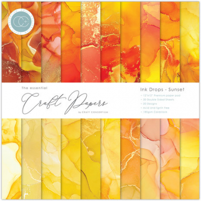 Craft Consortium Essential Craft Papers 12x12 Inch Paper Pad Ink Drops Sunset (CCEPAD024)