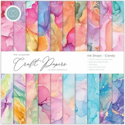 Essential Craft Papers 12x12 Inch Paper Pad Ink Drops Candy (CCEPAD016)