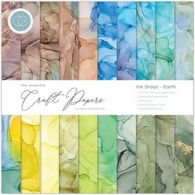 Essential Craft Papers 12x12 Inch Paper Pad Ink Drops Earth (CCEPAD015)