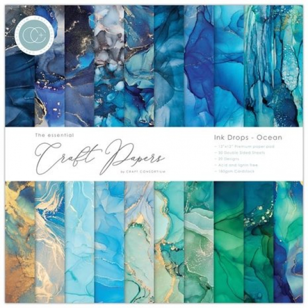 Craft Consortium Essential Craft Papers 12x12 Inch Paper Pad Ink Drops Ocean (CCEPAD018)