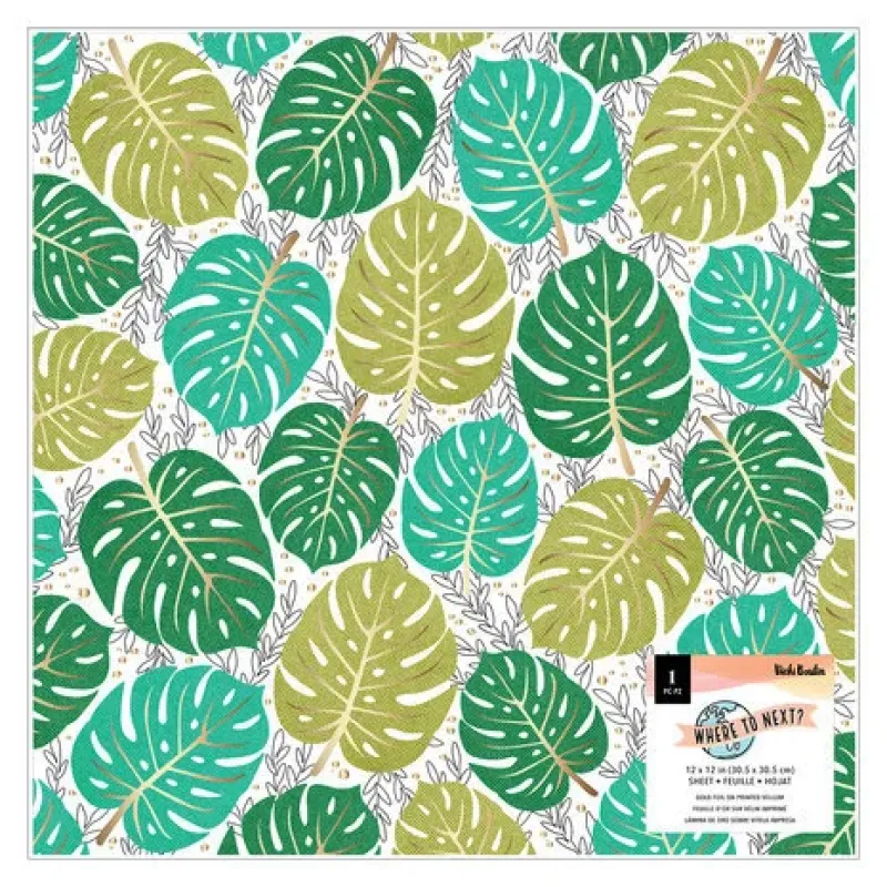 American Crafts Vicki Boutin Where To Next 12x12 Inch Gold Foil on Printed Vellum (34014096)