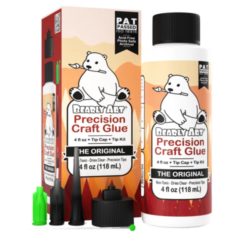 Bearly Art Precision Craft Glue - THE ORIGINAL 4 fl oz + Tip Kit (PCG04E)