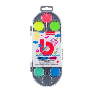 Bruynzeel Kids Waterverf Set van 12 Metallic & Neon Kleuren met Penseel (60152112)