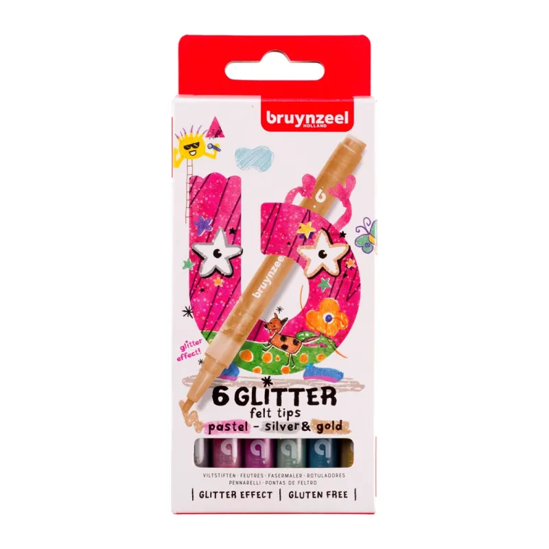 Bruynzeel Glitter viltstiftenset pastel | 6 kleuren (60126106)
