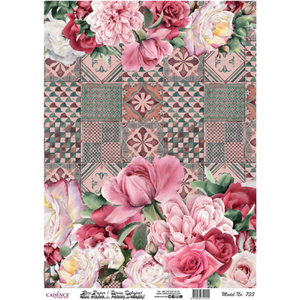 Cadence Rijst Decoupagepapier 733 30x42 cm Roze Mozaiek (07 001 0733 30X42)