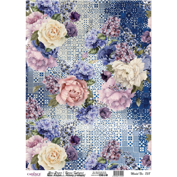 Cadence Rijst Decoupagepapier 738 30x42 cm Blauwe Flora (07 001 0738 30X42)