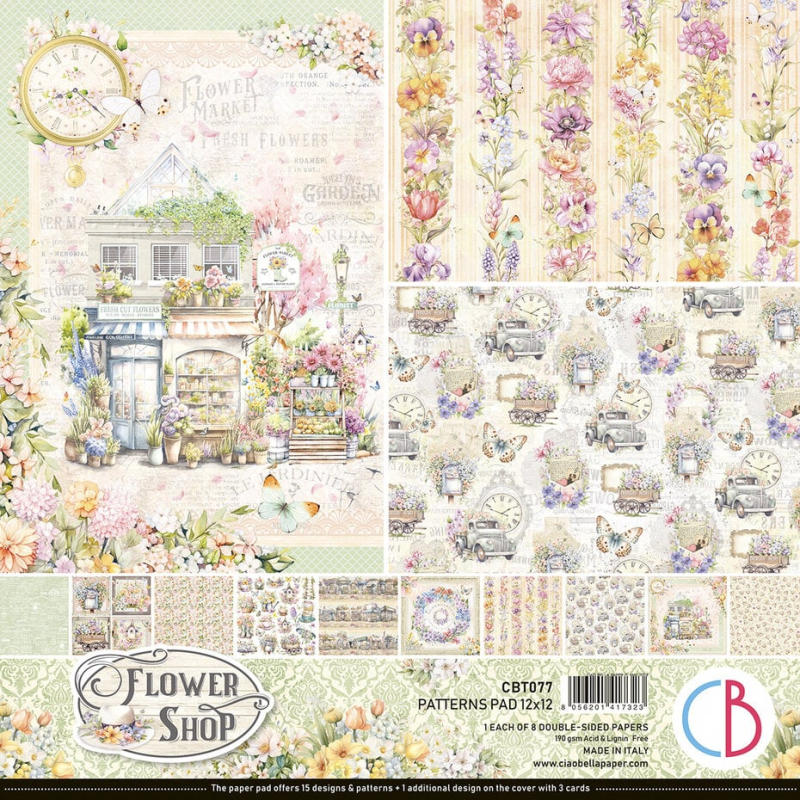 Ciao Bella Flower Shop 12x12 Inch Patterns Pad (8pcs) (CBT077)