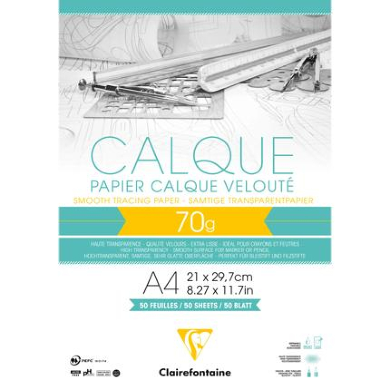 Clairefontaine Blok Kalkpapier 50 blad 70/75g 21x29,7cm (96500C)