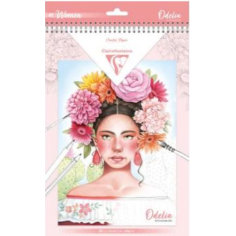 Clairefontaine ODELIA, multi-techniek kleurboek, blok van 20 A4-vellen, 250g - Vrouwen (95741C)