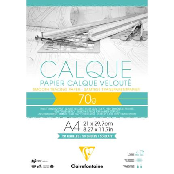 Clairefontaine Blok Kalkpapier 50 blad 70/75g 21x29,7cm (96500C)