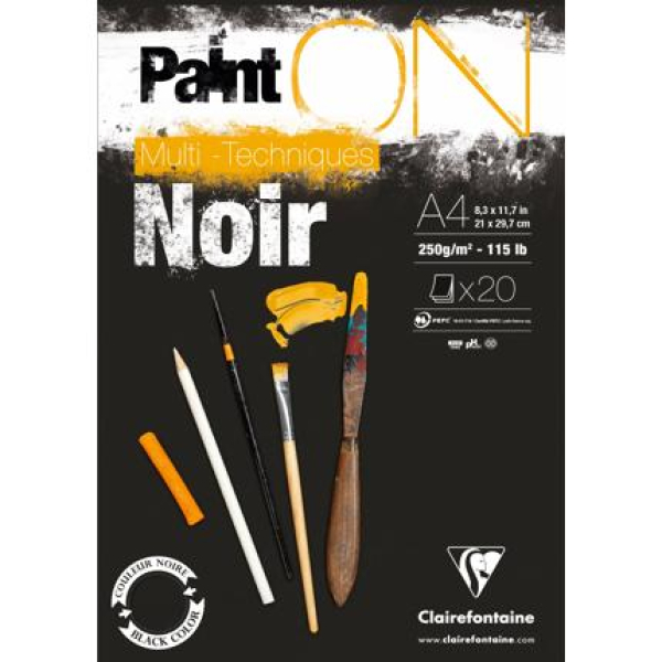 Clairefontaine  Blok Paint'On  gelijmd 20 blad 250g A4 zwart (975169C)