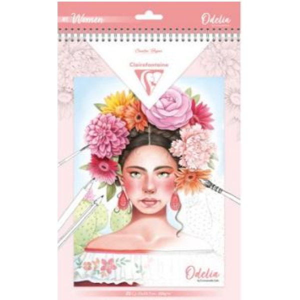 Clairefontaine ODELIA, multi-techniek kleurboek, blok van 20 A4-vellen, 250g - Vrouwen (95741C)