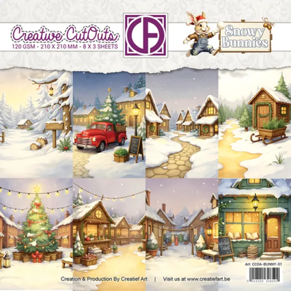 Creatief Art Snowy Bunnies 8x8 Inch Paper Pack 01 (CCOA-BUNNY-01)