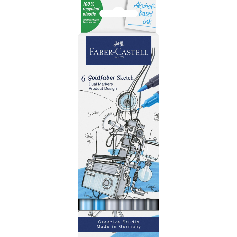 Faber-Castell Sketchmarker Goldfaber etui 6 stuks Product design op alcoholbasis (FC-164806)