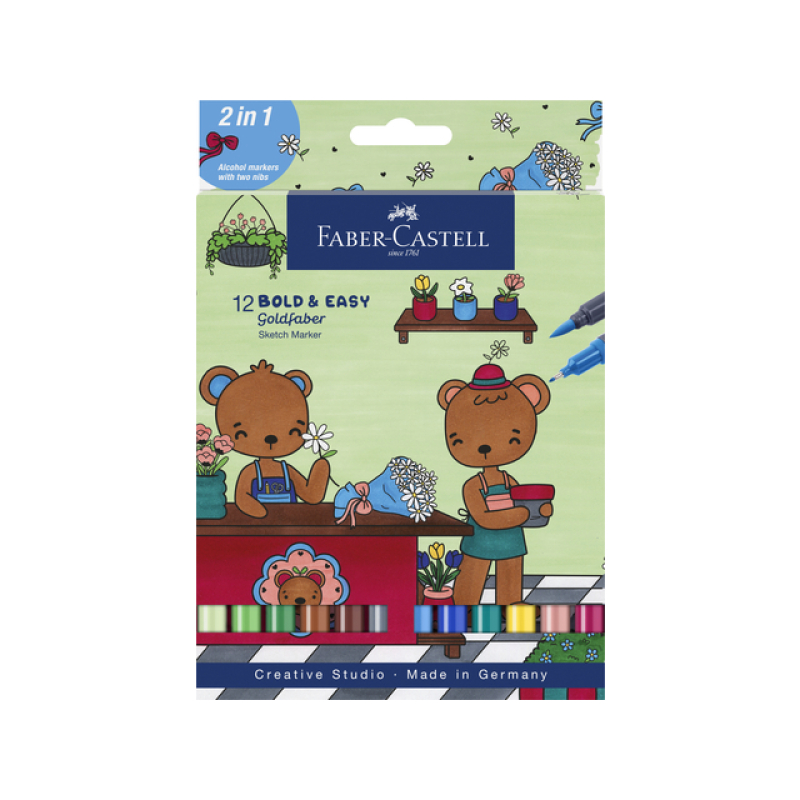 Faber-Castell Sketchmarker Goldfaber etui 6 stuks Bold Easy World of Teddybears op alcoholbasis (FC-164815)