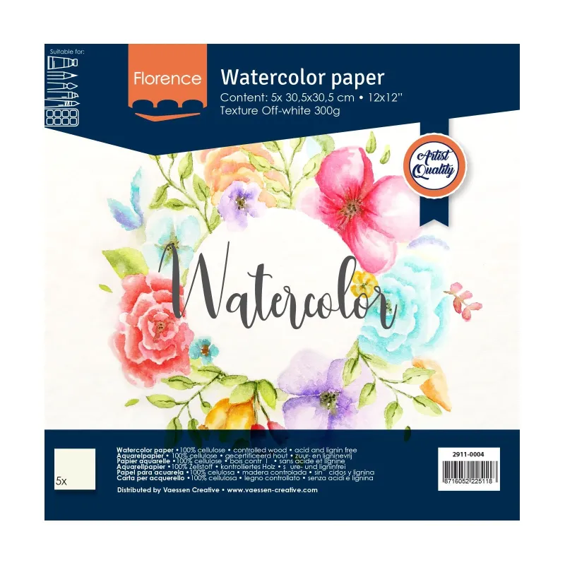 Florence • Aquarelpapier texture 30,5x30,5cm 300g Off-white 5pcs (2911-0004)